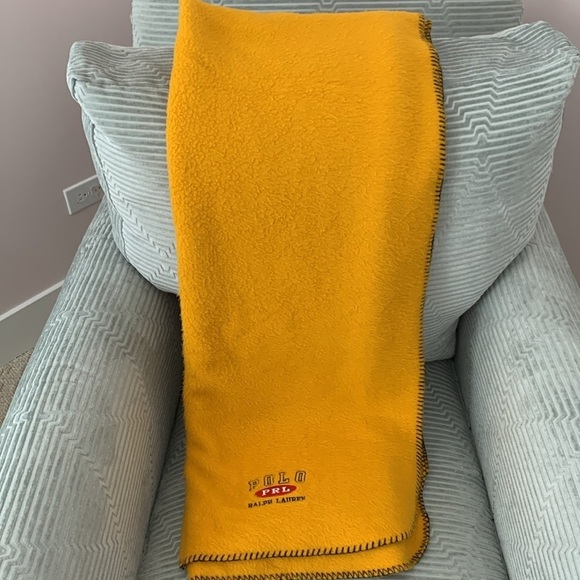 Vintage Ralph Lauren Gold Fleece Decorative Blanket w/ RL Logo. 70X50 - Picture 3 of 8